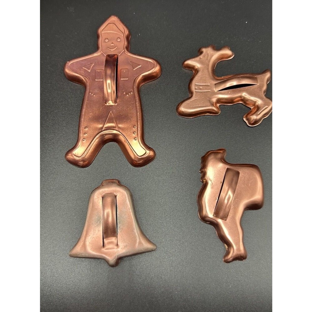 Vintage Set of 4 Aluminum Copper Tone Aluminum Christmas Cookie Cutters